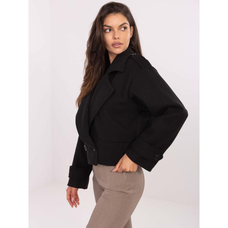 Černý dvouřadový dámský kabát RUE PARIS