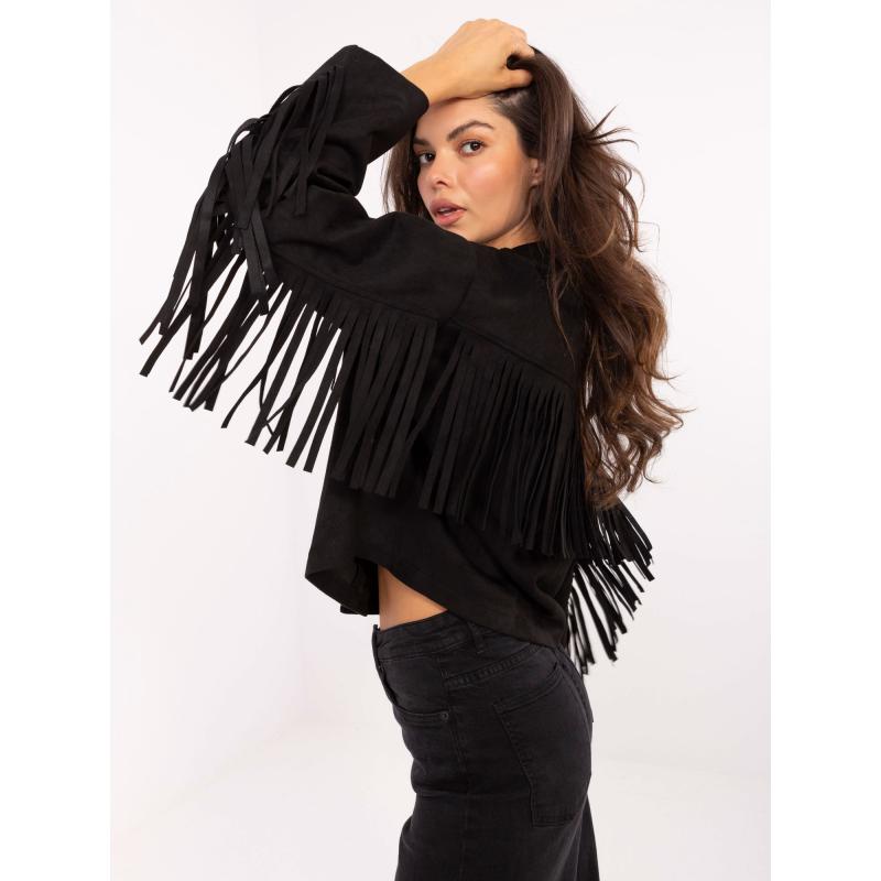 Fekete, western stílusú szarvasbőr kabát