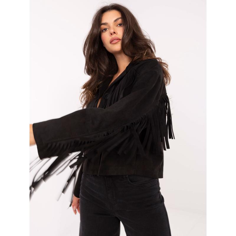 Fekete, western stílusú szarvasbőr kabát