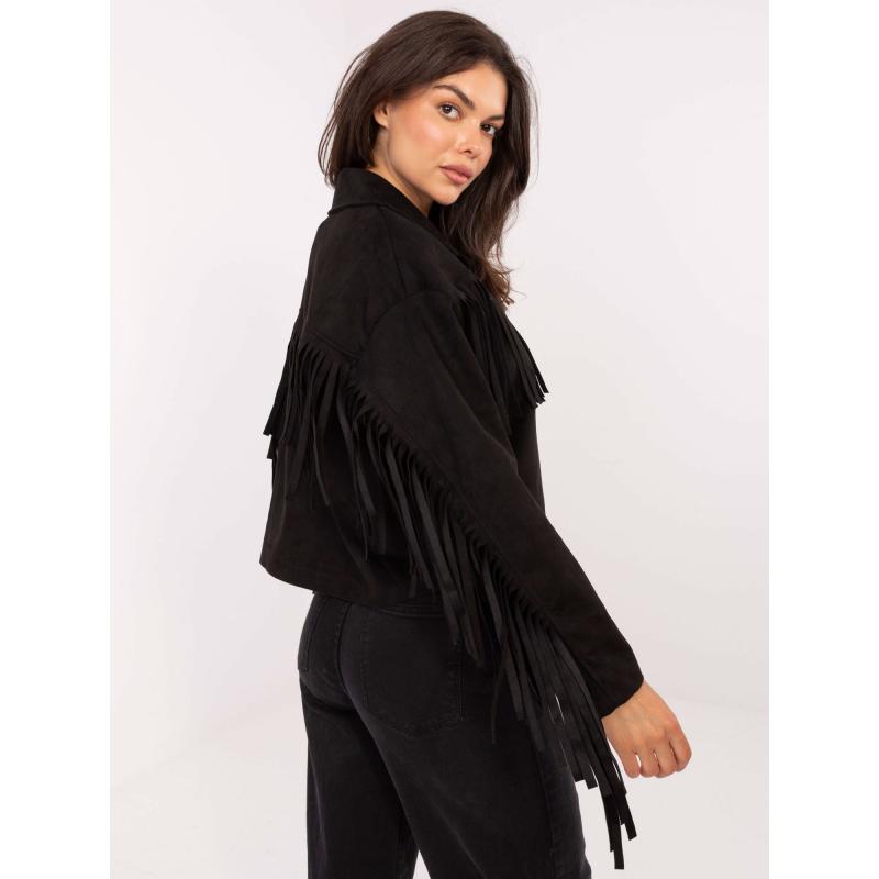 Fekete, western stílusú szarvasbőr kabát