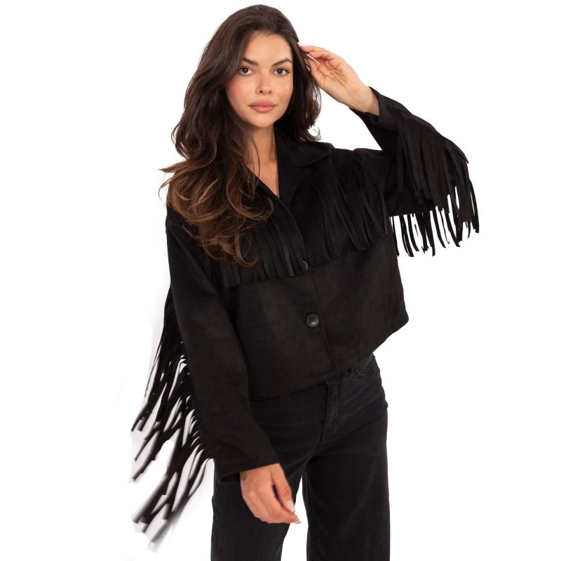 Fekete, western stílusú szarvasbőr kabát