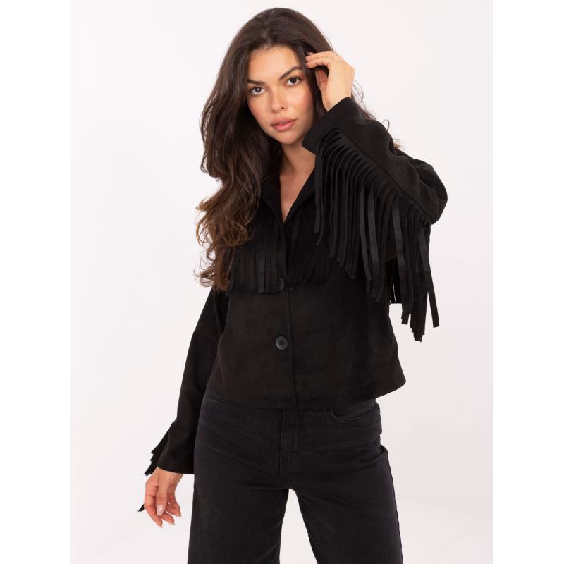 Fekete, western stílusú szarvasbőr kabát