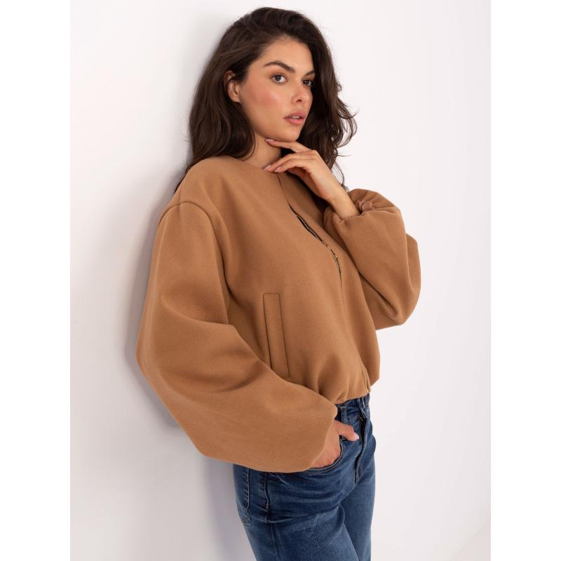 Rövid, camel színű kabát cipzárral RUE PARIS