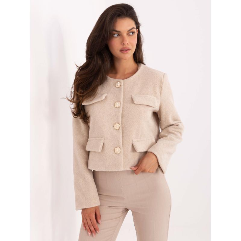 Světle béžový kabát s ozdobnými knoflíky RUE PARIS