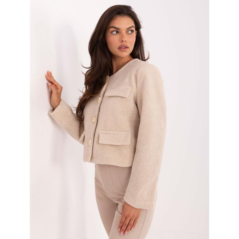 Světle béžový kabát s ozdobnými knoflíky RUE PARIS