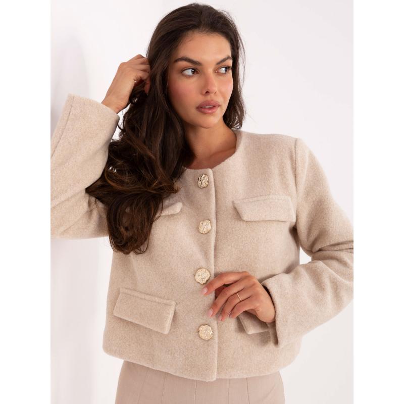 Světle béžový kabát s ozdobnými knoflíky RUE PARIS