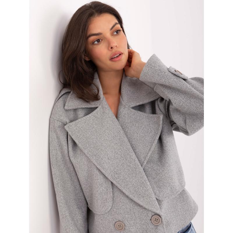 Sivý krátky kabát s klopami RUE PARIS