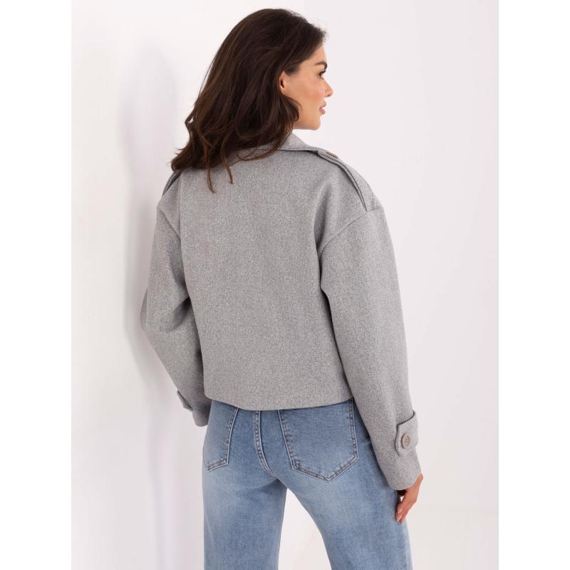 Sivý krátky kabát s klopami RUE PARIS