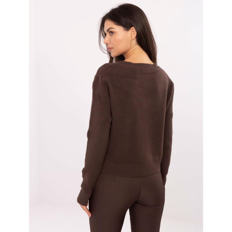 Tmavě hnědý rozepínací svetr s výstřihem do V
