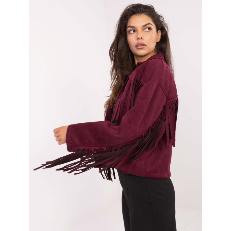 Burgundská semišová bunda s golierom