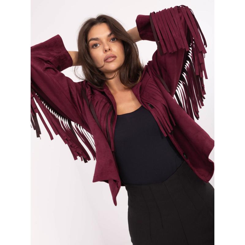 Burgundská semišová bunda s golierom