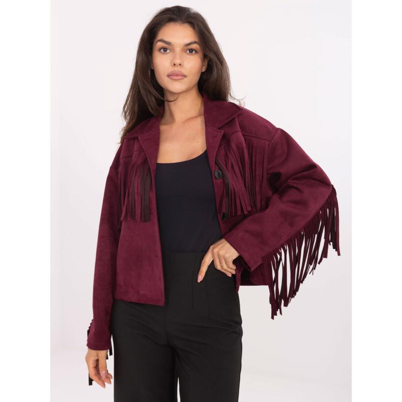 Burgundská semišová bunda s golierom