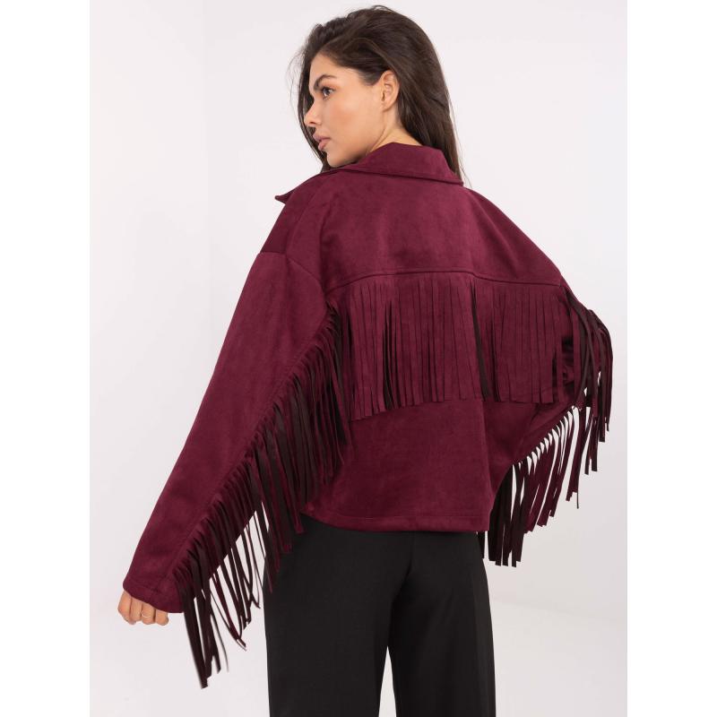 Burgundská semišová bunda s golierom