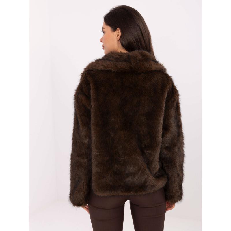 Tmavě hnědá kožešinová bunda s límcem RUE PARIS