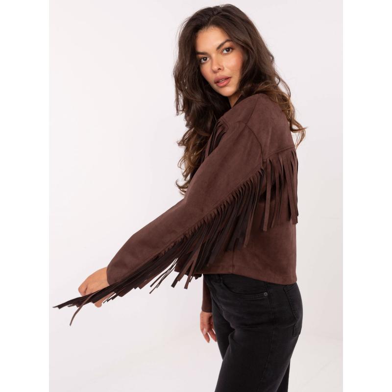 Hnedá semišová bunda s fringami
