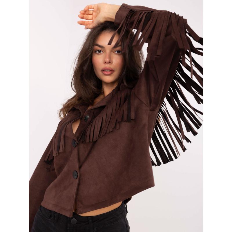 Hnedá semišová bunda s fringami