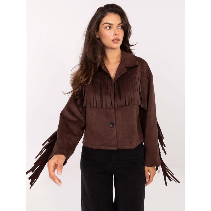 Hnedá semišová bunda s fringami