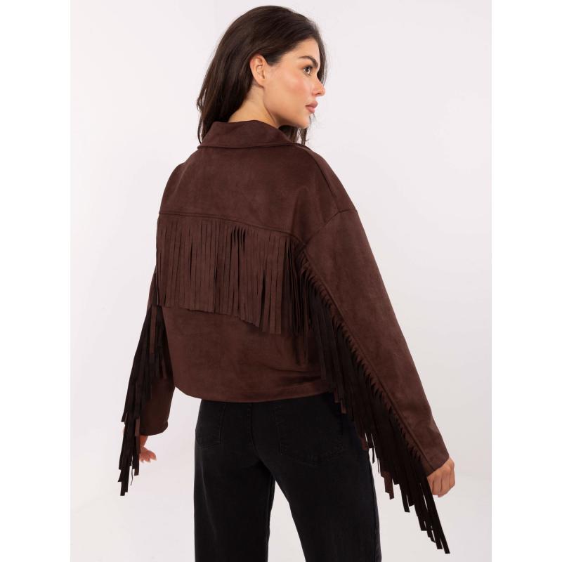 Hnedá semišová bunda s fringami