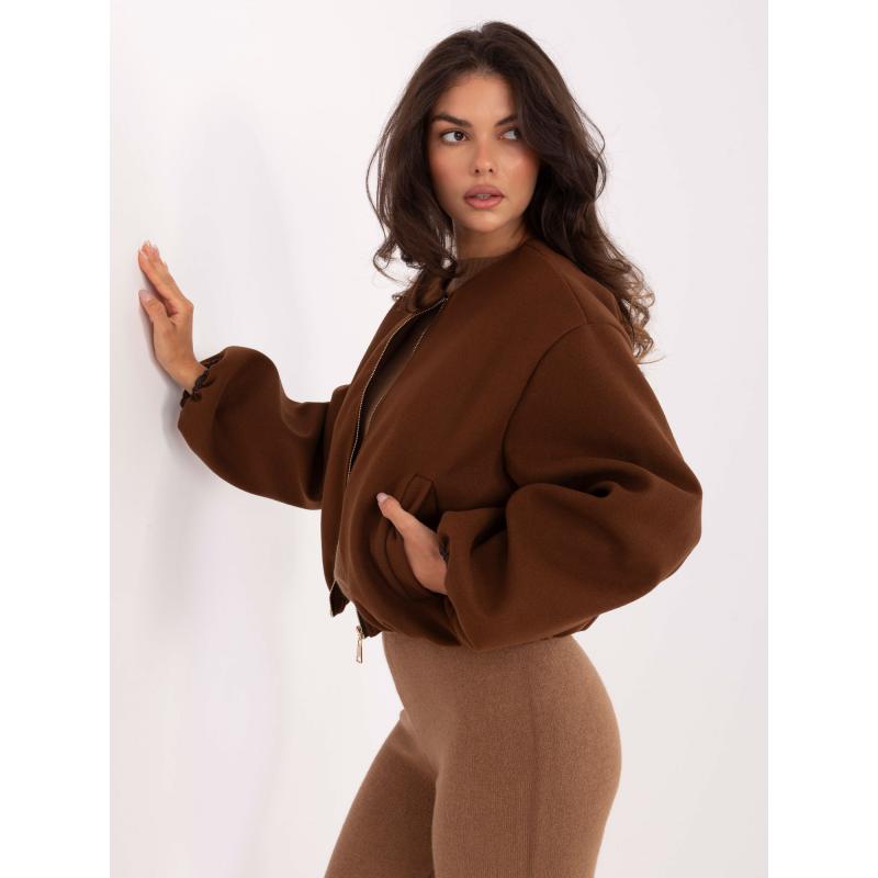 Hnědá bunda s nafouknutými rukávy RUE PARIS