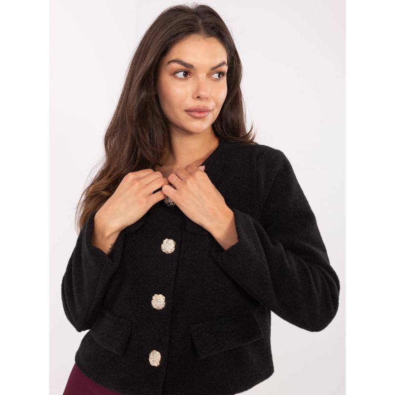 Černý krátký kabát s imitací kapes RUE PARIS