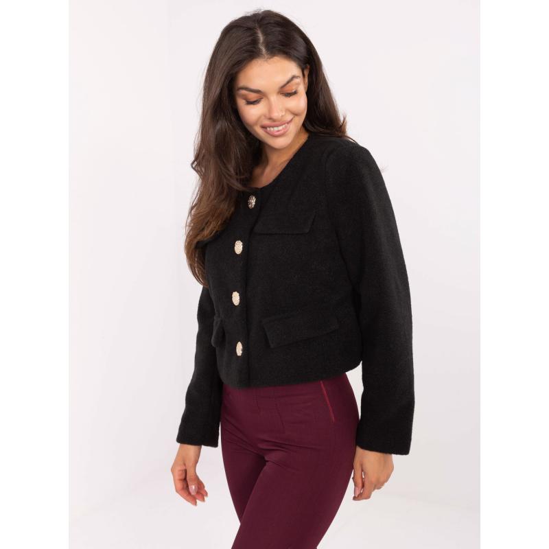 Černý krátký kabát s imitací kapes RUE PARIS