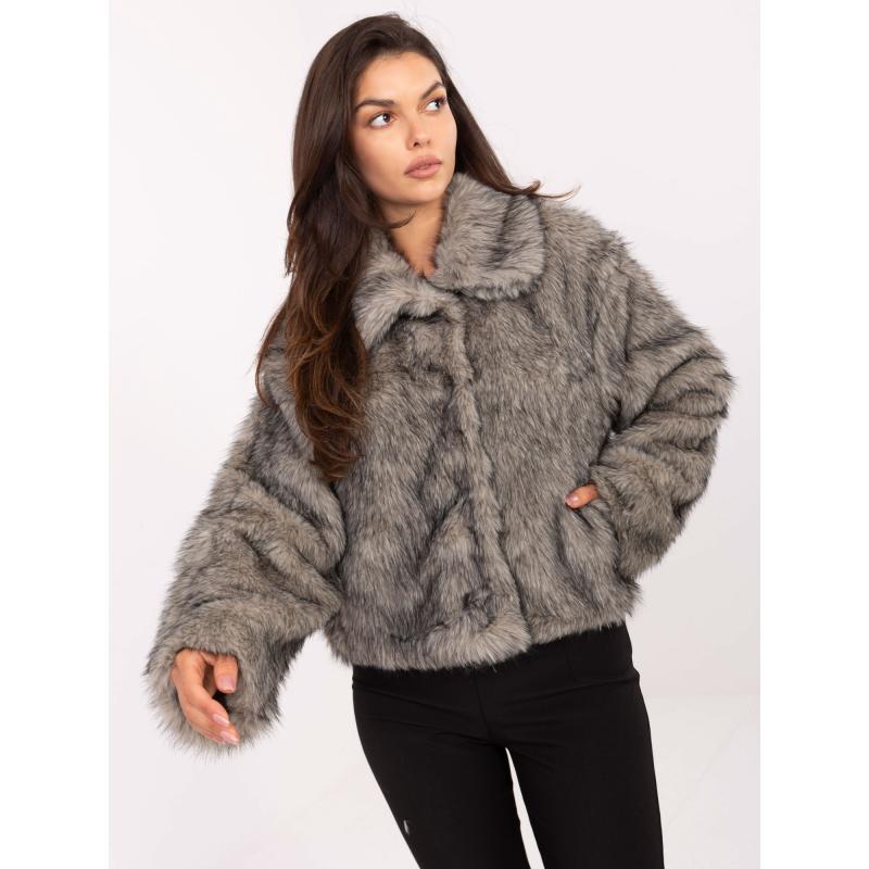 Sivá kožená bunda s golierom RUE PARIS