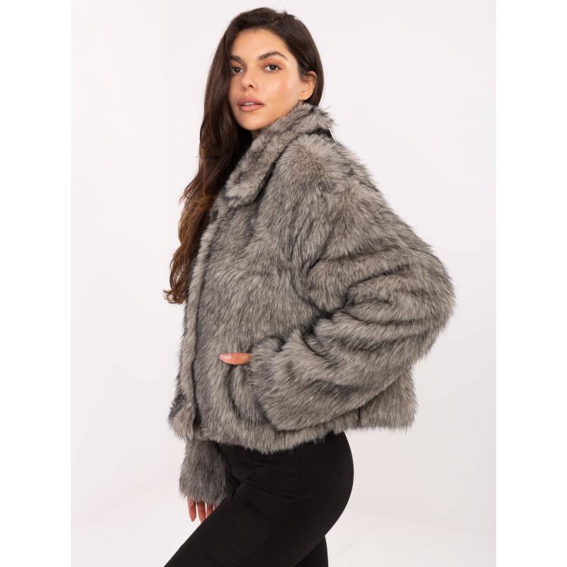 Sivá kožená bunda s golierom RUE PARIS