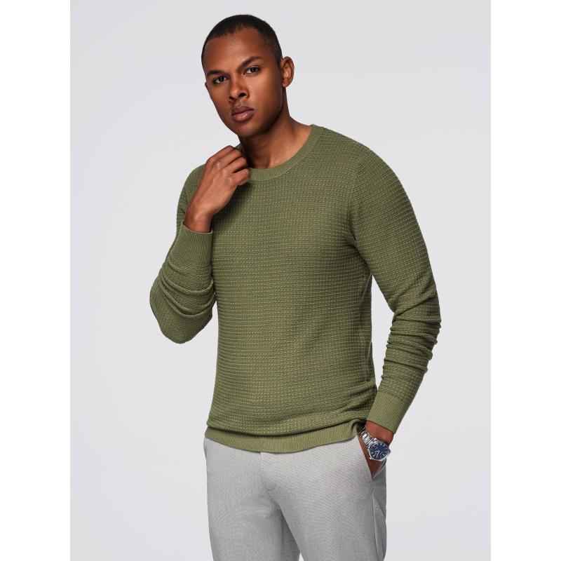 Férfi laza pulóver vízszintes csíkokkal – sötétkék V1 OM-SWSW-0143