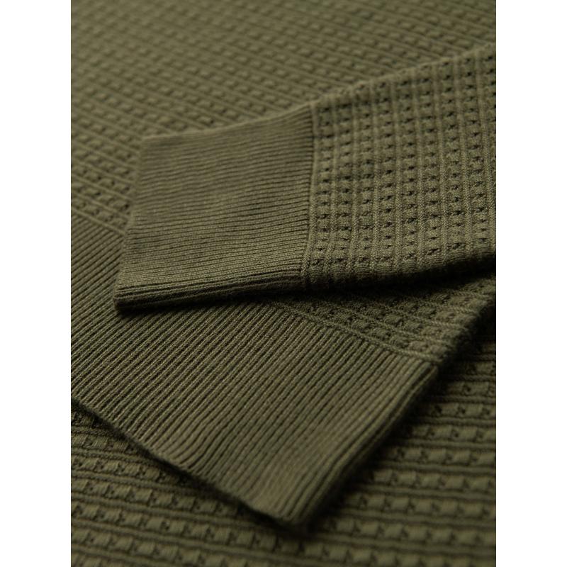 Férfi laza pulóver vízszintes csíkokkal – sötétkék V1 OM-SWSW-0143