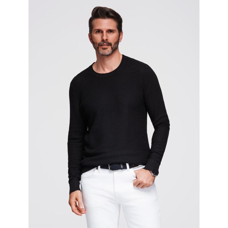 Férfi kényelmes pulóver vízszintes csíkokkal – sötétkék V1 OM-SWSW-0143