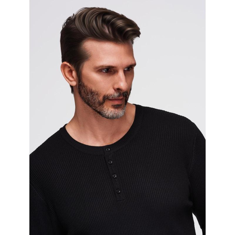 Férfi texturált pulóver kerek nyakkivágással – olíva V1 OM-SWSW-0181