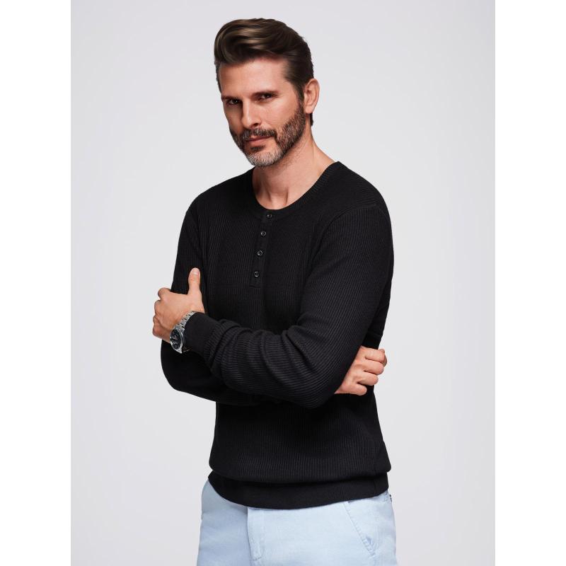 Férfi texturált pulóver kerek nyakkivágással – olíva V1 OM-SWSW-0181