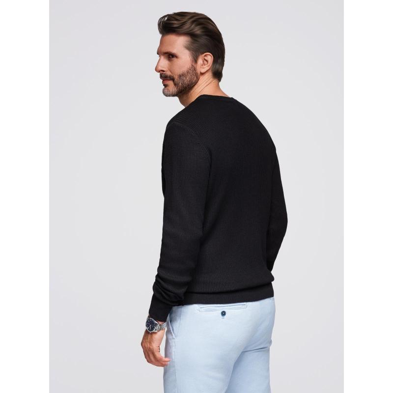 Férfi texturált pulóver kerek nyakkivágással – olíva V1 OM-SWSW-0181