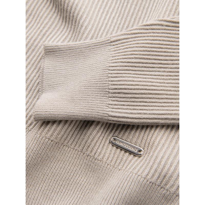 Férfi csíkos pulóver gombokkal a nyakkivágásnál – bézs V3 OM-SWSW-0182