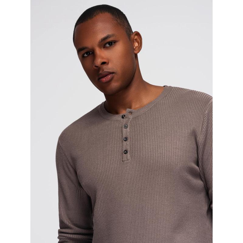 Pánsky pruhovaný sveter s gombíkmi pri výstrihu – sivý V4 OM-SWSW-0182