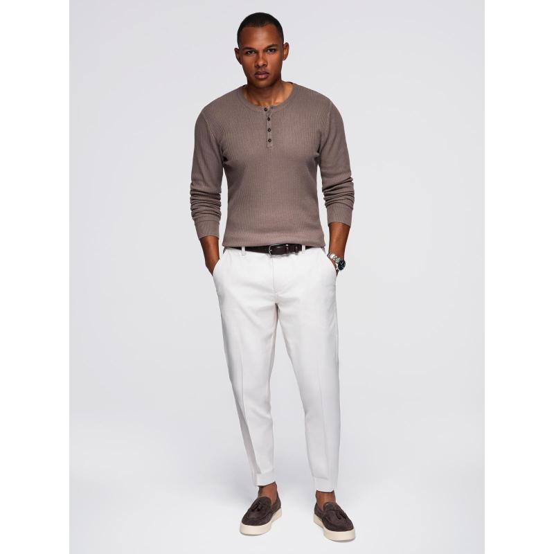 Pánsky pruhovaný sveter s gombíkmi pri výstrihu – sivý V4 OM-SWSW-0182