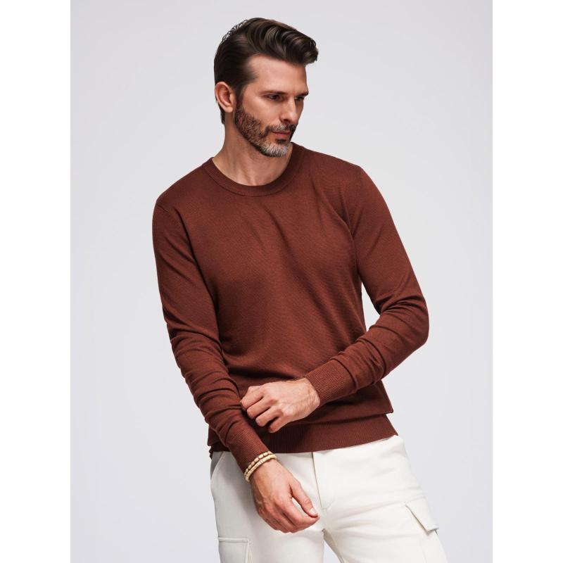 Férfi pulóver, kerek nyakkivágással, rugalmas kötött anyagból, klasszikus mintával – bordó V4 OM-SWSW-0183