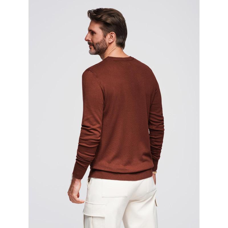Férfi pulóver, kerek nyakkivágással, rugalmas kötött anyagból, klasszikus mintával – bordó V4 OM-SWSW-0183