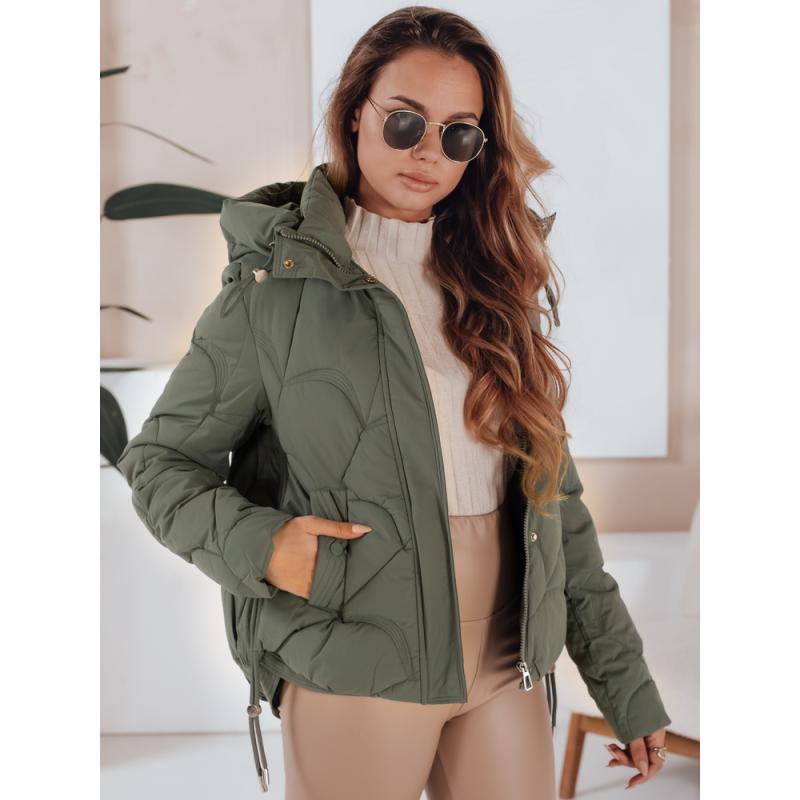 Dámská zimní bunda LOVEWARM krátká prošívaná s kapucí zelená