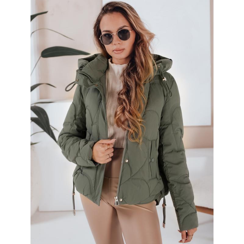 Dámská zimní bunda LOVEWARM krátká prošívaná s kapucí zelená