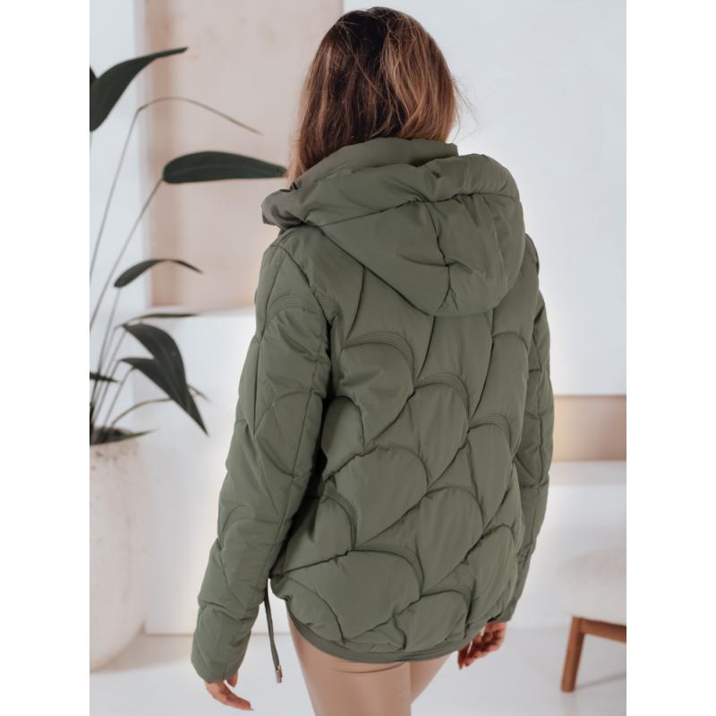 Dámská zimní bunda LOVEWARM krátká prošívaná s kapucí zelená