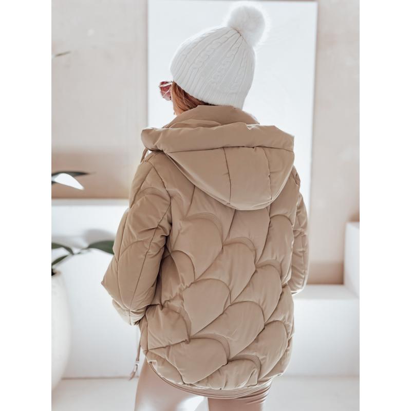 Dámská zimní bunda LOVEWARM krátká prošívaná s kapucí kamelová