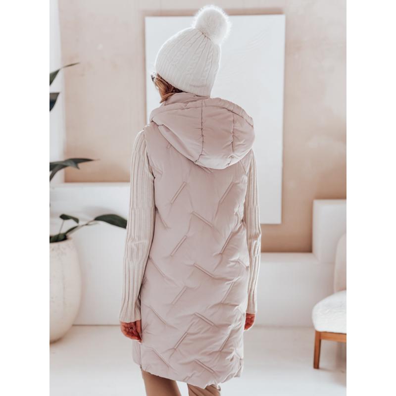 Dámska dlhá prešívaná vesta s kapucňou, béžová