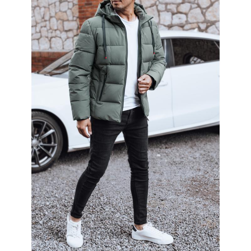 Pánská zimní prošívaná bunda s kapucí šedá