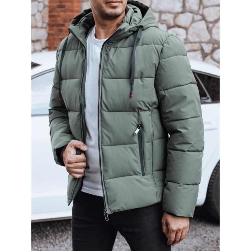 Pánská zimní prošívaná bunda s kapucí šedá