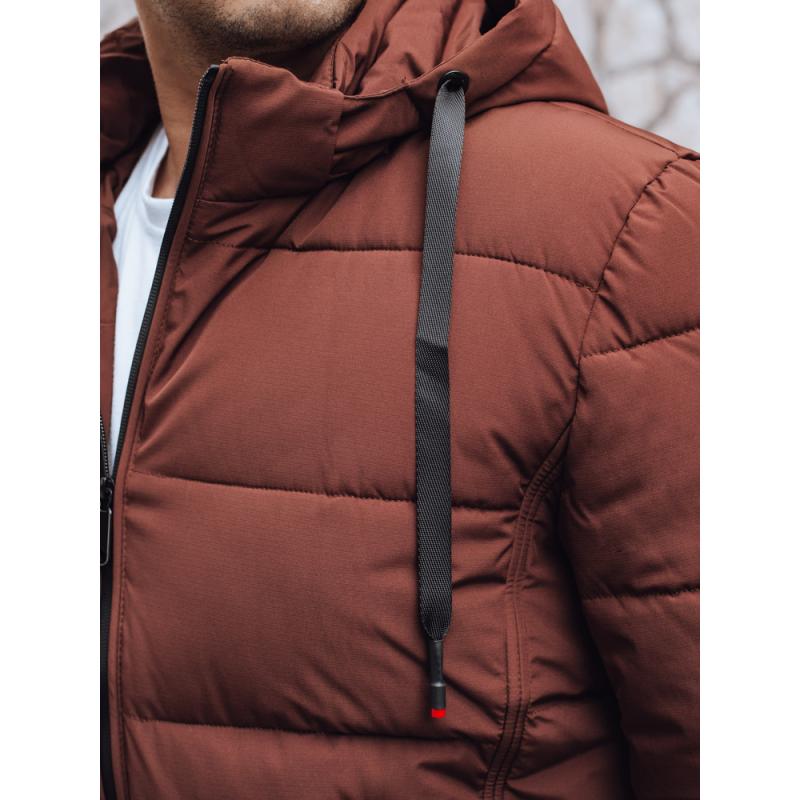 Pánská zimní prošívaná bunda s kapucí, cihlově červená