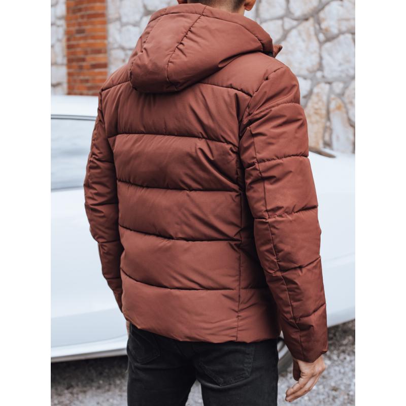 Pánská zimní prošívaná bunda s kapucí, cihlově červená
