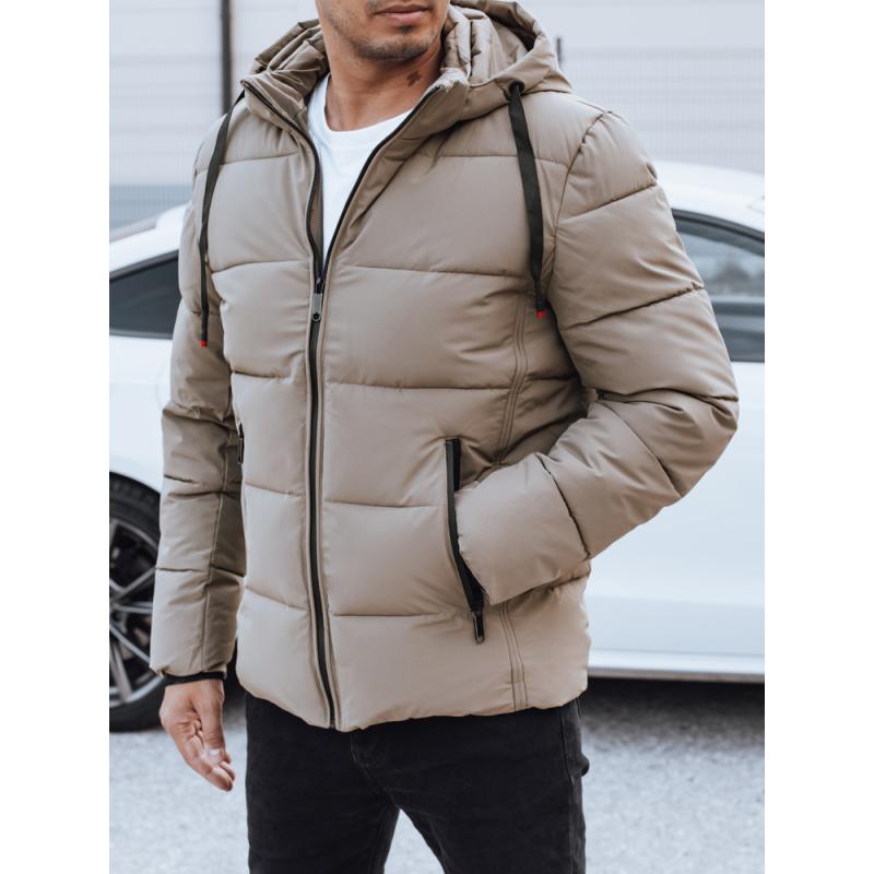 Pánská zimní prošívaná bunda s kapucí, béžová
