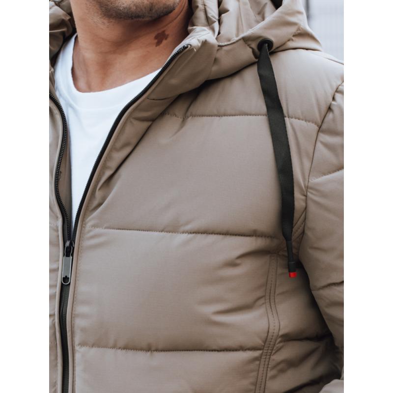 Pánská zimní prošívaná bunda s kapucí, béžová