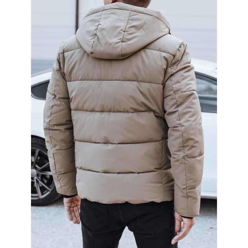 Pánská zimní prošívaná bunda s kapucí, béžová
